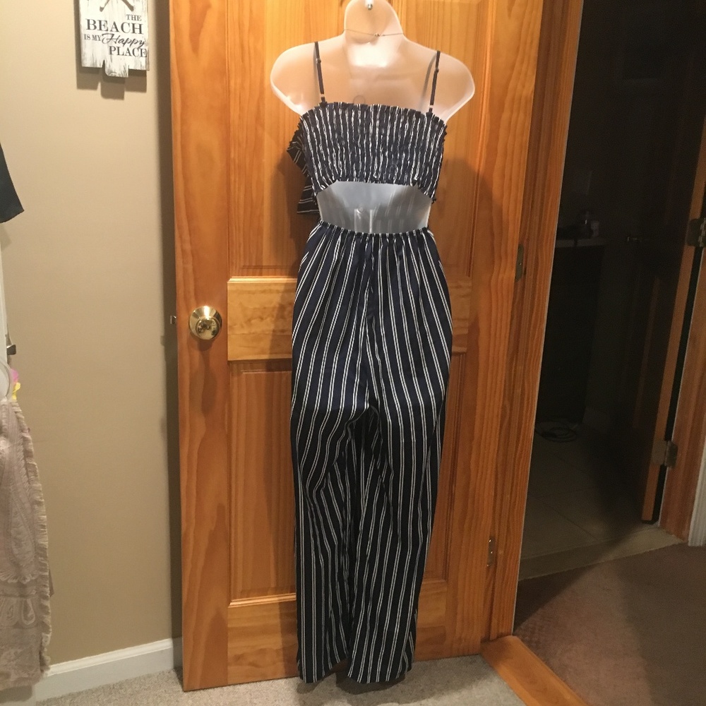 Striped Navy Jumpsuit - Picture 3 of 5